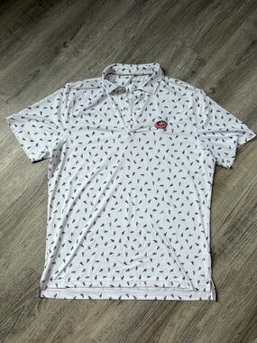 Johnnie-O Performance Polo Shirt Mens Large All Over Print columbus blue jackets